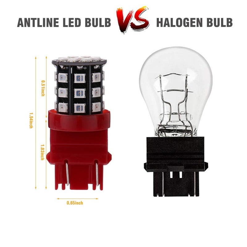 Antline مصابيح LED أنتلين 3157 3156 3057 4157 3056 حمراء زاهية، 12-24 فولت ساطعة للغاية 800 لومن بديل لمصابيح الفرامل الخلفية، مصابيح إشارة الانعطاف، ضوء الانتظار (عبوة من 4)  - Image 5